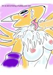  1_anthro 1_female 1_female_anthro 1_girl anthro anthro_canine anthro_fox anthro_vixen arm_warmers blue_eyes breasts canine cum_on_face detached_sleeves digimon disembodied_penis english_text erection female female_anthro female_anthro_fox female_renamon fox fur furry kneeling licking open_mouth penis renamon solo text toei_animation vixen white_fur yellow_fur yin_yang 