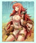 blood blue_eyes breasts high_resolution high_school_dxd holding_weapon jammeryx large_filesize looking_at_viewer red_hair red_sonja red_sonja_(cosplay) rias_gremory smile very_high_resolution wardrobe_malfunction