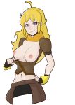  1girl 1girl abs big_breasts blonde breasts doodliedork female_only high_resolution nipples rwby topless white_background yang_xiao_long 