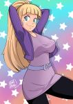  1_girl 1girl 2018 arms_up big_breasts blonde blonde_hair bra breasts earrings female female_human female_only gif gravity_falls long_blonde_hair long_hair looking_at_viewer pacifica_northwest panties pussy solo 