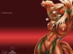 1024x768 1girl abs arms_behind_head arms_up breasts equine female female_only furry grin horse large_breasts muscle muscles necklace nexus_(artist) nude pose red_background solo tribal wallpaper