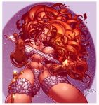abs badass breasts hair knife lipstick looking_down_at_viewer marvel nipples red_sonja red_sonja_(comics) sword teeth wagner weapon