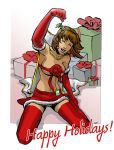   brown_hair brunette christmas dc_comics elbow_gloves gloves happy_holidays kneeling mary_marvel mistletoe stockings  