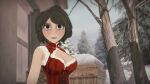 16:9 1girl aunt aunt_cass before_sex big_breasts big_hero_6 blush breasts brown_hair cass_hamada christmas christmas_outfit clothed disney female_focus light-skinned_female light_skin looking_at_viewer medium_hair milf open_eyes outside snow solo_focus standing winter