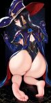  1girl ass ass_focus big_breasts black_hair blue_eyes bubble_butt cleavage damao_yu feet female_only genshin_impact horny inviting_to_sex looking_at_viewer mona_(genshin_impact) nekoda_(artist) ready_to_fuck teasing thick_thighs wet_body 