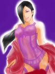  black_hair lingerie long_hair panties purple_panties smile solo underwear 