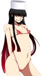  alucard bikini black_hair erect_nipples girlycard hellsing long_hair micro_bikini red_bikini red_eyes smile solo 