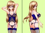  ass blue_thong breasts glasses lingerie nipples panties see-through smile solo thong underwear 