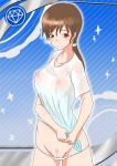  breasts idolmaster nipples panties pubic_hair see-through smile solo wet_clothes white_panties 