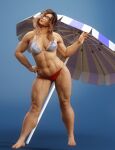 1girl bikini muscular rawart umbrella