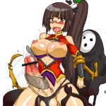  1girl arakune arc_system_works black_hair blazblue blazblue:_calamity_trigger blush body_blush breasts censored china_dress chinadress chinese_clothes dress female framed_breasts full-package_futanari futa_on_male futa_with_male futanari fuyu_sato glasses lao_jiu litchi_faye_ling long_hair male male_on_futa naughty_face nipples open_mouth pink_eyes ponytail precum riseandfool testicle testicles 