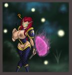  ? armor big_breasts blood_elf breasts elf female glowing_eyes hammer lordstevie lordstevie_(artist) musical_note solo unconvincing_armor unconvincing_armour video_games warcraft weapon world_of_warcraft 