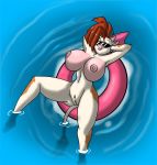 anthro areola big_breasts bovine breasts cattle cow erect_nipples eyewear female horn huge_breasts lordstevie mellany_mellons navel nipples nude pool pubic_hair pussy sunglasses