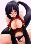  1girl arc_system_works bare_shoulders black_hair black_panties blazblue blazblue:_calamity_trigger breasts censored china_dress chinadress chinese_clothes dress female framed_breasts glasses litchi_faye_ling long_hair male nipples open_mouth panties pmajpmaj ponytail red_eyes sex sweat underwear vaginal very_long_hair 