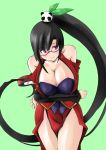  1girl arc_system_works bare_shoulders big_breasts black_bra black_hair blazblue blazblue:_calamity_trigger bra breasts china_dress chinadress chinese_clothes cleavage crossed_arms dress female glasses high_res highres huge_breasts lao_jiu large_breasts lingerie litchi_faye_ling long_hair ponytail purple_eyes solo tumekui underwear very_long_hair violet_eyes yin_yang 
