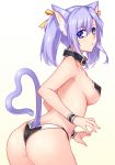  1girl animal_ears ass bdsm blue_eyes blush bondage bracelet breasts cat_ears cat_tail catgirl collar covered_nipples erect_nipples hair_ribbon heart heart_tail highres jewelry large_breasts looking_at_viewer original panties pasties purple_hair ribbon slave solo tail tsuki_tokage twintails underwear 