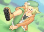  bel_(pokemon) blonde_hair coat glasses green_eyes hat pokemon pokemon_(game) pokemon_bw2 solo 
