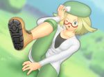  bel_(pokemon) blonde_hair coat glasses green_eyes hat pokemon pokemon_(game) pokemon_bw2 solo 