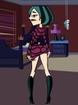 ass black_eyes black_hair breasts cartoon_network dyed_hair female goth green_hair gwen_(tdi) hourglass_figure pale-skinned_female solo thick_ass thick_legs thick_thighs total_drama_island two_tone_hair wasp_waist