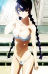  1girl absurd_res blue_eyes breasts busujima_saeko high_res long_hair purple_hair satou_shouji screencap smile stitched swimsuit 