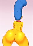  1girl ass blue_hair female_only kogeikun marge_simpson nude pearl_necklace pearls pussy_lips rear_view shaved_pussy solo_female the_simpsons thighs yellow_skin 