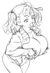  1girl basquash! breast_squeeze breasts covering covering_breasts dreadlocks hips huge_breasts kei_(bekei) large_breasts miyuki_ayukawa monochrome open_mouth sketch solo twin_tails twintails wide_hips 