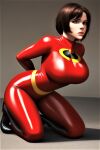  1girl ass big_breasts emilyluux female_only helen_parr kneel latex_bodysuit the_incredibles thighs 