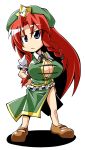  1girl braid breasts chibi china_dress chinadress chinese_clothes cleavage dress female hand_on_hip hips hong_meiling huge_breasts large_breasts red_hair redhead regls solo star touhou twin_braids 