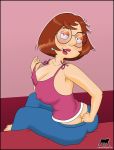 1girl ass big_breasts clothed crop_top erect_nipples family_guy female female_only glasses large_breasts luberne meg_griffin nipple_bulge pants solo thighs tropicoboy