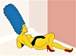  ass blue_hair breasts gloves high_heels marge_simpson nipples the_simpsons thighs yellow_skin 