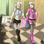 ! 1:1 1girl anthro balls blue_eyes boots bottomwear breasts canid canine canis casual_exposure clothed clothing collar crossdressing cum digital_media_(artwork) duo_focus exclamation_point eye_contact female femboy flaccid footwear furry futanari genitals girly green_eyes group gynomorph humanoid_genitalia humanoid_penis ineffective_clothing intersex legwear licking licking_lips looking_at_another male mall mammal mannequin miyabita_cheetah nipple_outline nipples no_underwear nude original penis poking_out public self_lick skirt stockings tongue tongue_out wolf