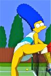  ass blue_hair bottomless marge_simpson no_panties shaved_pussy spread_legs the_simpsons thighs yellow_skin 