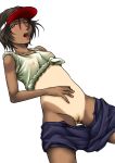  blush navel no_panties open_mouth pussy short_hair solo tan_line 