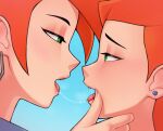 2girls adult after_kiss age_difference aged_up ben_10 cartoon_network earrings female_only fully_clothed future_gwen_tennyson green_eyes gwen_tennyson loodncrood orange_hair saliva saliva_string saliva_trail selfcest short_hair upper_body yuri