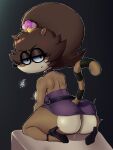  1girl angry_face anthro artist_signature ass big_ass brown_fur brown_hair cartoon_network clothing crossover crown dat_ass dress female female_only furry looking_at_viewer mario_(series) meme new_super_mario_bros._u_deluxe nintendo penicilino123 raccoon regular_show rigbette rigby solo super_crown 