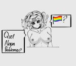 1girl ? breasts doki_doki_literature_club female_only monochrome natsuki_(doki_doki_literature_club) nipples rainbow_flag tagme text