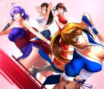  4girls alluring arm_guards arm_up arms_up ayane ayane_(doa) bare_shoulders belt blue_dress blue_eyes bow braid breasts brown_eyes brown_hair cherry_blossoms china_dress chinese_clothes choker cleavage closed_mouth collarbone commentary_request crossed_arms dead_or_alive dead_or_alive_2 dead_or_alive_3 dead_or_alive_4 dead_or_alive_5 dead_or_alive_6 dead_or_alive_xtreme dead_or_alive_xtreme_2 dead_or_alive_xtreme_3 dead_or_alive_xtreme_3_fortune dead_or_alive_xtreme_beach_volleyball dead_or_alive_xtreme_venus_vacation denim dress female_focus hairband headband hitomi hitomi_(doa) holding holding_weapon jeans kasumi kasumi_(doa) kunai kunoichi large_bow lei_fang long_hair looking_at_viewer matching_hair/eyes medium_breasts multiple_girls ninja pants parted_lips pelvic_curtain petals pink_background pink_hairband ponytail purple_dress purple_hair red_bow red_dress red_eyes rejun ribbon sash shirt short_hair short_sleeves siblings silf silfs simple_background sisters smile standing tecmo thighs twin_braids weapon white_belt white_legwear white_shirt 