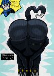 1female 1girl 1woman amen_pose anthro ass big_ass black_body black_eyes blue_background blue_hair blue_scarf blush closed_legs dark-skinned_female dark_skin embarrassed eyebrows eyelashes female_focus female_only fortnite fortnite:_battle_royale furry genitals hair heart-shaped_butt huge_ass humanoid ice jammedjelly looking_at_viewer meme meme_pose monkey monkey_girl monkey_tail monks_(fortnite) nervous nervous_female nervous_sweat pattern_bottomwear plush plushie plushophilia pose pussy raised_tail scarf seam_(sewing) seams simple_background sock_monkey solo_focus standing stuffed_animal tail talking talking_to_viewer text thighs video_game video_game_character voluptuous yellow_background