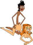  1boy 1girl big_breasts breasts buttjob cartoon_network curly_hair duo green_eyes hanging_breasts hotdogging hourglass_figure izzy_(tdi) mike_(tdi) nipples orange_hair penis smile teeth thick_ass thick_legs thick_thighs total_drama_island 