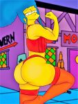  ass big_breasts jona818 lingerie marge_simpson moe&#039;s_tavern stockings the_simpsons thighs thong yellow_skin 