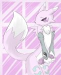  1_anthro 1_male 1boy 3_fingers anthro anthro_canine anthro_fox anthro_only aroused canine detached_sleeves digimon erection fur furry knot looking_at_viewer male male_anthro male_anthro_fox male_only male_renamon mostly_nude penis purple_eyes raised_tail renamon solo standing tail testicles toei_animation white_fur window yin_yang 