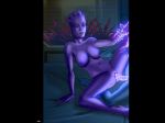 alien asari big_breasts blue_hair blue_skin dildo mass_effect purple_hair purple_skin shared_object_insertion yuri