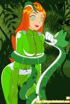  1girl animated bodysuit clothed clothed_female crossover female forest gif hypnotic_eyes hypnotized jimryu jimryu_(artist) kaa long_hair long_red_hair outdoor outside red_hair redhead sam_(totally_spies) snake totally_spies 