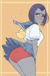 1girl alternate_costume ass big_ass blush cosplay dc_comics embarrassed forehead_jewel impossible_clothes looking_at_viewer panties raven_(dc) red_panties revealing_clothes sakura_kasugano skirt skirt_lift street_fighter triplexmile underwear wind_lift