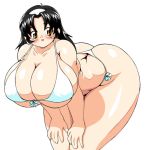  1girl ass bent_over big_ass big_breasts bikini black_hair blush breasts curvy hair hairband huge_ass huge_breasts large_breasts maruke plump soft solo swimsuit thick_thighs thighs yellow_eyes 