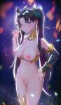  1girl 1girl 1girl 5_fingers black_hair breasts choker earring fate_(series) female_only gauntlets ishtar_(fate) nipples nude pink_eyes pussy tied_hair twin_tails uncensored yugen99 