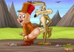  anal anal_sex bent_over circumcised clothes cut elmer_fudd erection glans just_cartoon_dicks looney_tunes male_only mooning outdoor outdoor_sex pants_down penis presenting smile testicles wile_e._coyote yaoi 