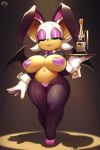  1girl 1girl alcohol alternate_costume big_breasts breasts bunnysuit convenient_censoring impossible_clothes revealing_clothes rouge_the_bat sega 