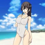 1girl alluring beach bikini cleavage masukuno_kyo ocean shizuka_hiratsuka teacher wink yahari_ore_no_seishun_lovecome_wa_machigatteiru.