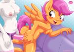  2girls anthro areolae breasts cutie_mark_crusaders equestria_untamed equine female furry hand_on_ass lesbian looking_at_partner looking_back looking_pleasured my_little_pony nipples nude orange_skin palcomix pegasus pegging penetration purple_eyes purple_hair scootaloo sex short_hair smile sofa strap-on tagme tail vaginal vaginal_penetration white_skin wings yuri 